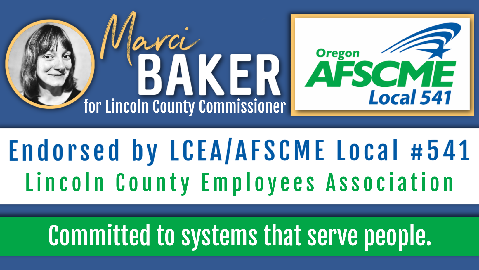 Marci Baker for Lincoln County Commissioner position 2 endorsed by Lincoln County Employees Association AFSCME Local #541